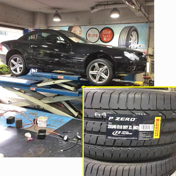 ベンツSL　R230noタイヤ交換　選んだタイヤは、ピレリのP^ZERO MO付きでした