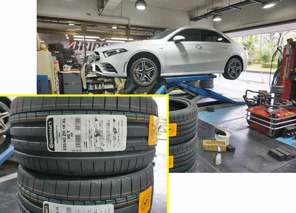ベンツ・A35　AMGのタイヤ交換　選んだタイヤは、コンチネンタルタイヤのスポーツコンタクト6　MO1でした
